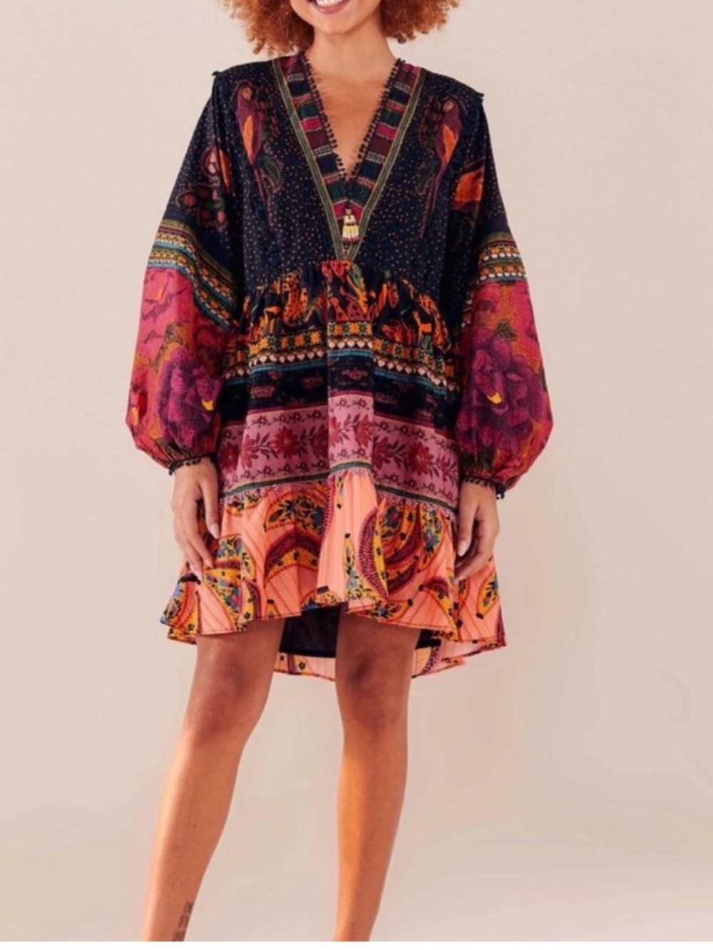 FARM Rio Multicolor Floral-Print Mini Dress — Navy, Pink, Orange - Picture 4 of 12